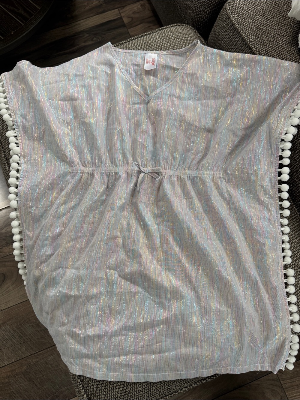 Cat & Jack Kids Iridescent Pastel Stripe Pom Pom Swim Coverup